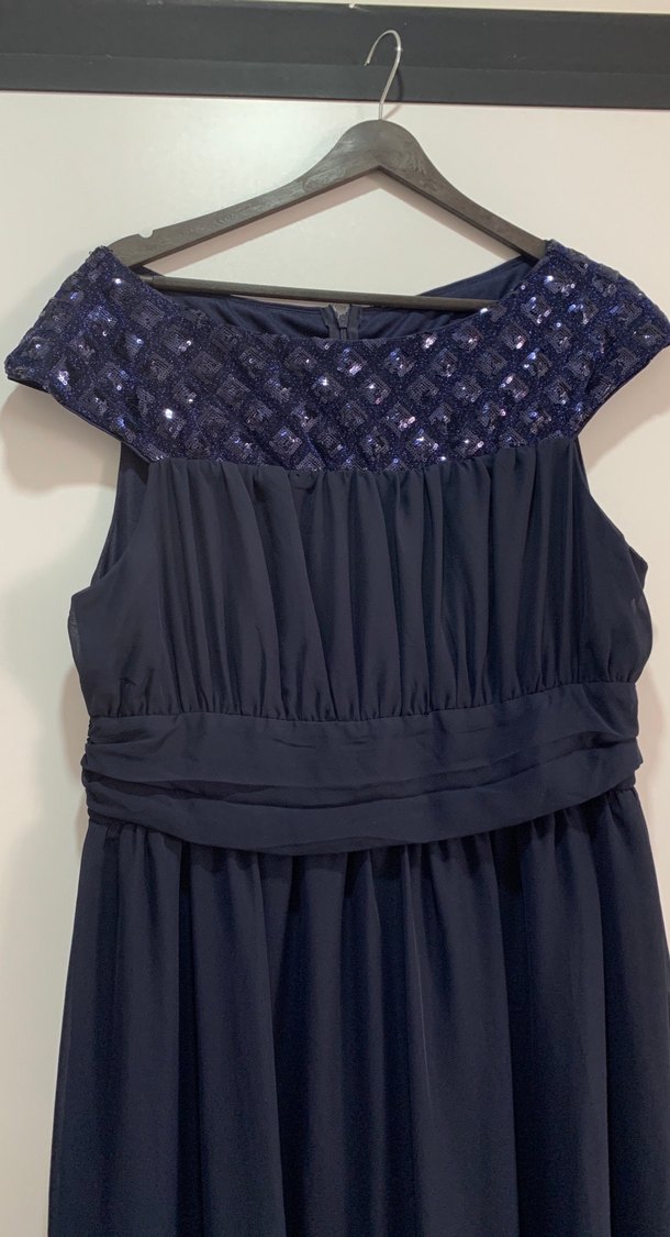 Lacivert Drapeli Uzun Abiye Elbise - Görsel 2