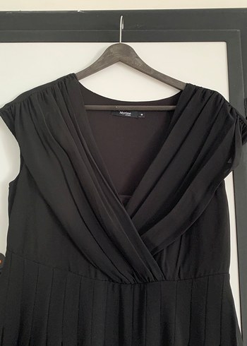 Drapeli Siyah Midi V Yaka Kolsuz Elbise - Görsel 2