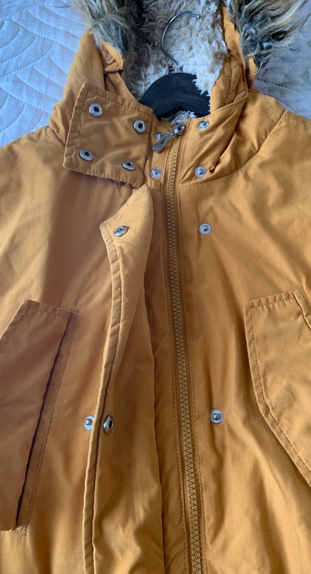 Sarı Kürklü Midi Kadın Mont - Görsel 2