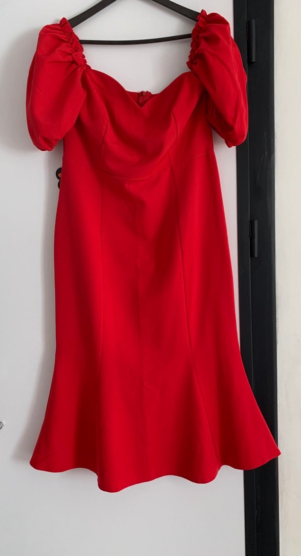 Kırmızı Drapeli Uzun Kadın Elbise - Görsel 4