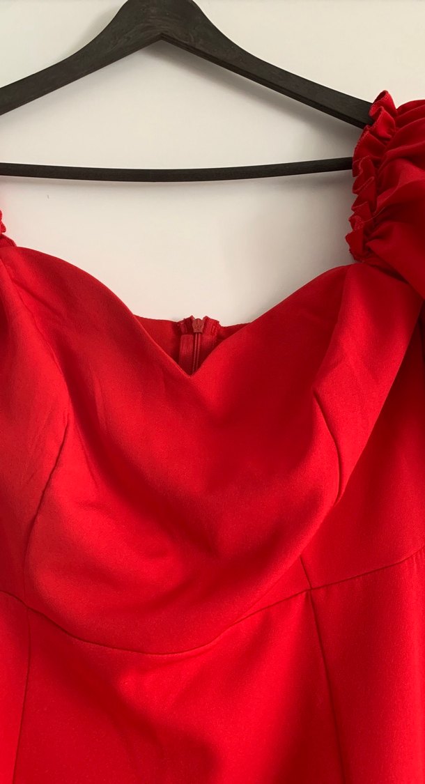 Kırmızı Drapeli Uzun Kadın Elbise - Görsel 3