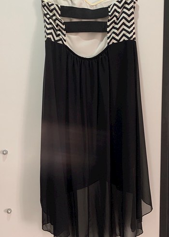 Zebra Desenli Siyah Uzun Straplez Abiye Elbise - Görsel 2