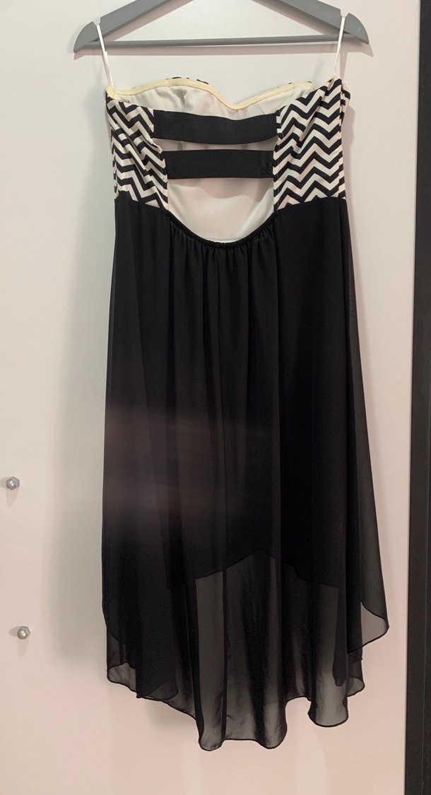 Zebra Desenli Siyah Uzun Straplez Abiye Elbise - Görsel 2