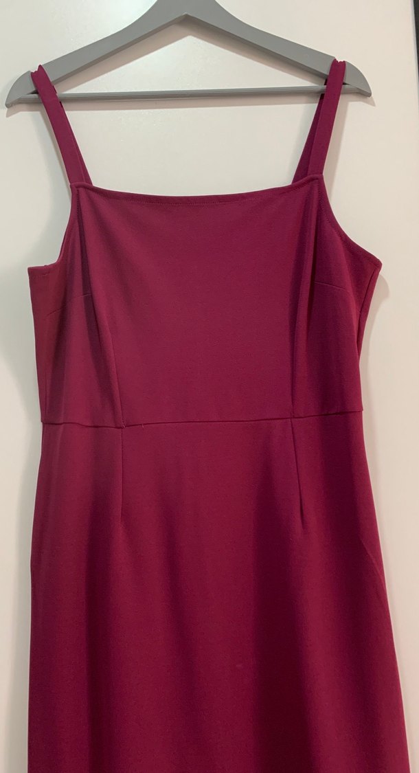 Bordo Askılı Midi Kadın Elbise - Görsel 2