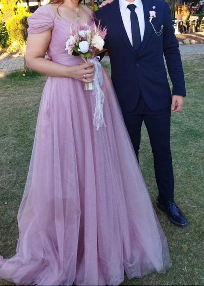 Toz Pembe Kabarık Abiye Elbise -Söz/Nişan Elbise - Görsel 2