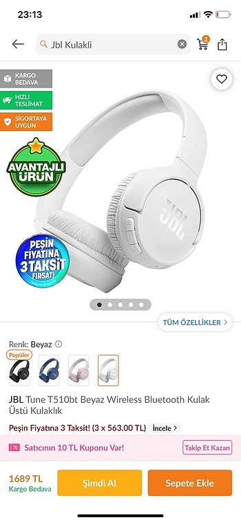 Jbl blutooth kulaküstü kulaklık
