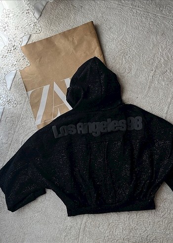 Simli Siyah Kapüşonlu Sweatshirt