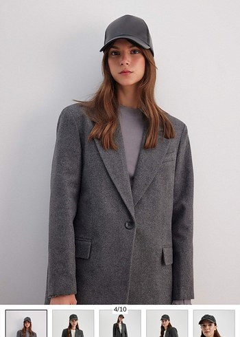 m Beden Gri Kadın Regular Fit Midi Yün Blazer