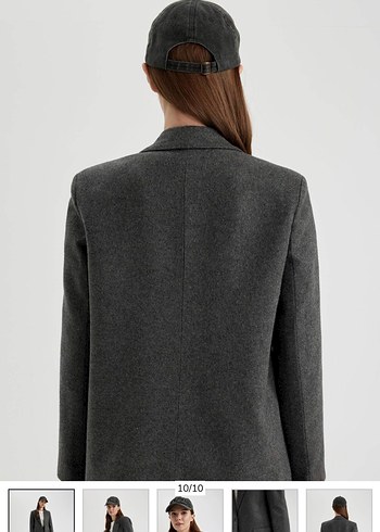 Defacto Gri Kadın Regular Fit Midi Yün Blazer