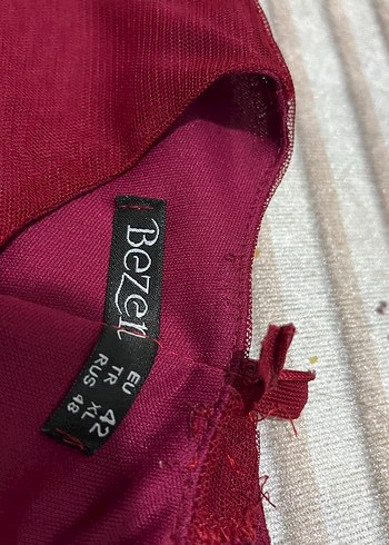 Bordo Uzun Drapeli Kadın Elbise - Görsel 2