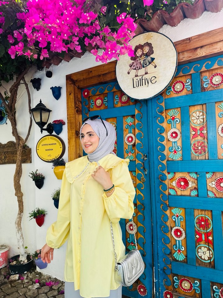 Sarı Bohem Mini Kadın Tunik - Görsel 3