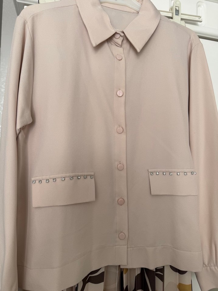 Bej Desenli Kadın Uzun Ceket - Görsel 3