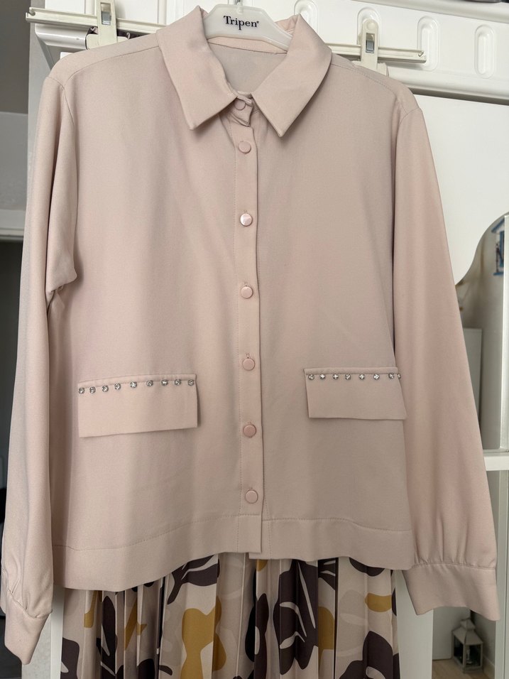 Bej Desenli Kadın Uzun Ceket - Görsel 2