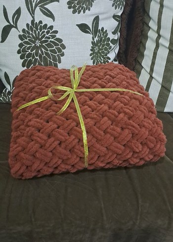 Sepet Desenli Kahverengi Örgü Çocuk Battaniyesi - Görsel 4