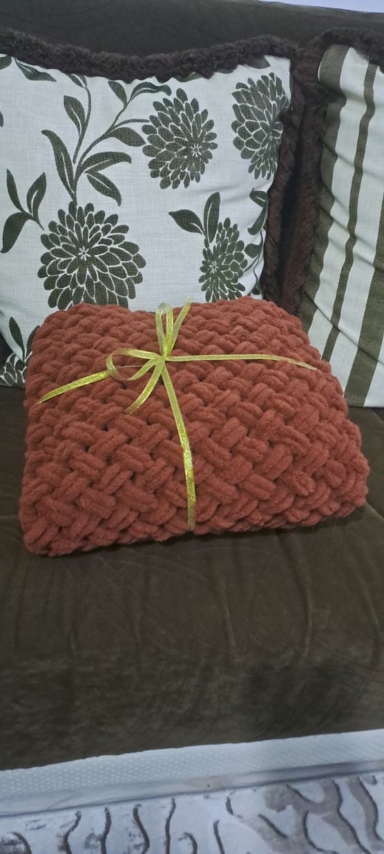 Sepet Desenli Kahverengi Örgü Çocuk Battaniyesi - Görsel 4