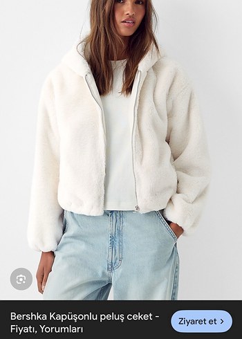 Beyaz Kapüşonlu Peluş ceket L - Görsel 2