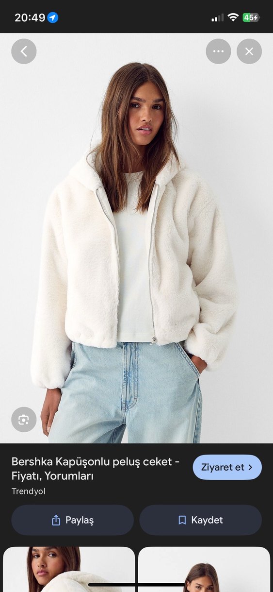 Beyaz Kapüşonlu Peluş ceket L - Görsel 2