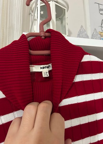 Bordo Çizgili Boğazlı Kadın Kazak - Görsel 3