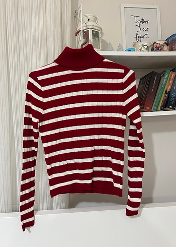 Bordo Çizgili Boğazlı Kadın Kazak - Görsel 2