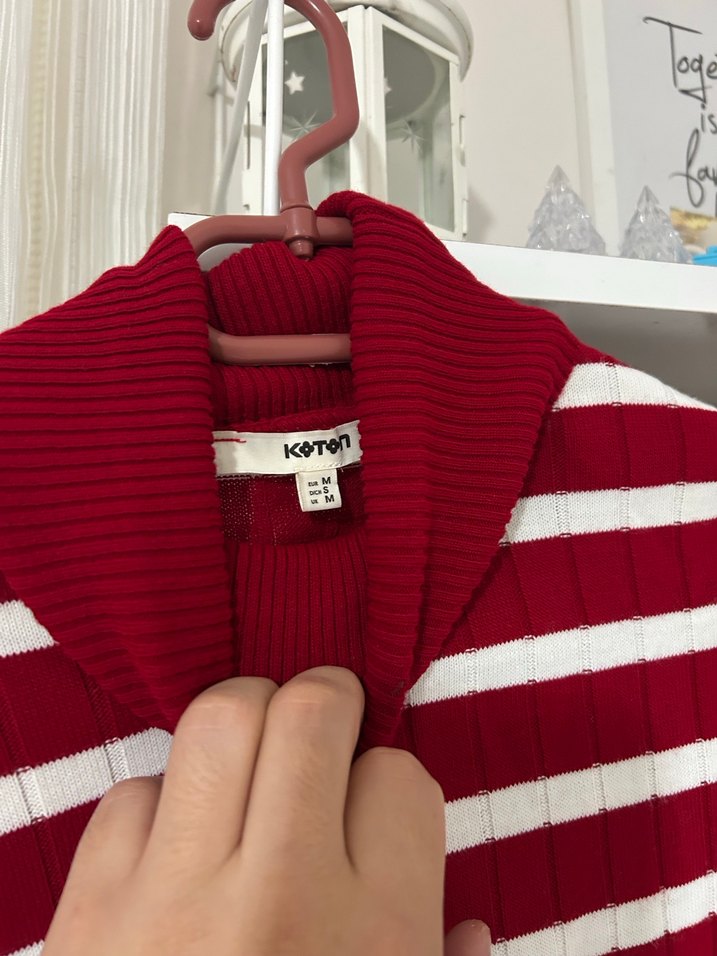 Bordo Çizgili Boğazlı Kadın Kazak - Görsel 3