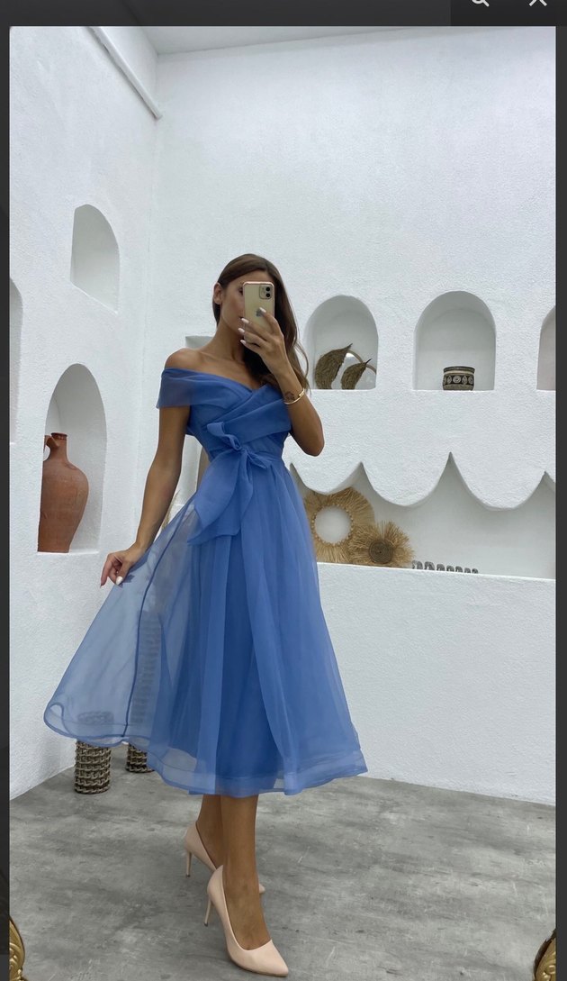 Şeffaf Detaylı Mavi Uzun Abiye Elbise - Görsel 2