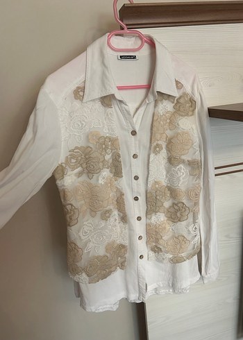 Nakışlı Bohem Beyaz Keten Gömlek - Görsel 2