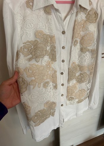 Nakışlı Bohem Beyaz Keten Gömlek - Görsel 3