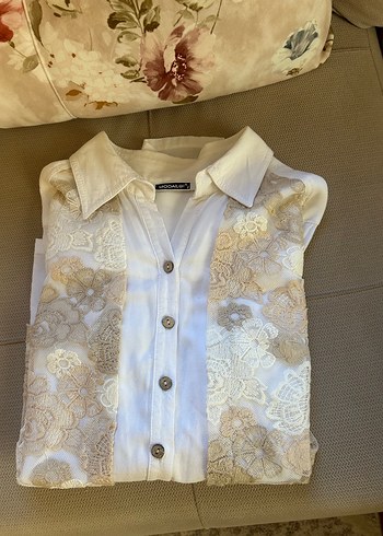 Nakışlı Bohem Beyaz Keten Gömlek - Görsel 4