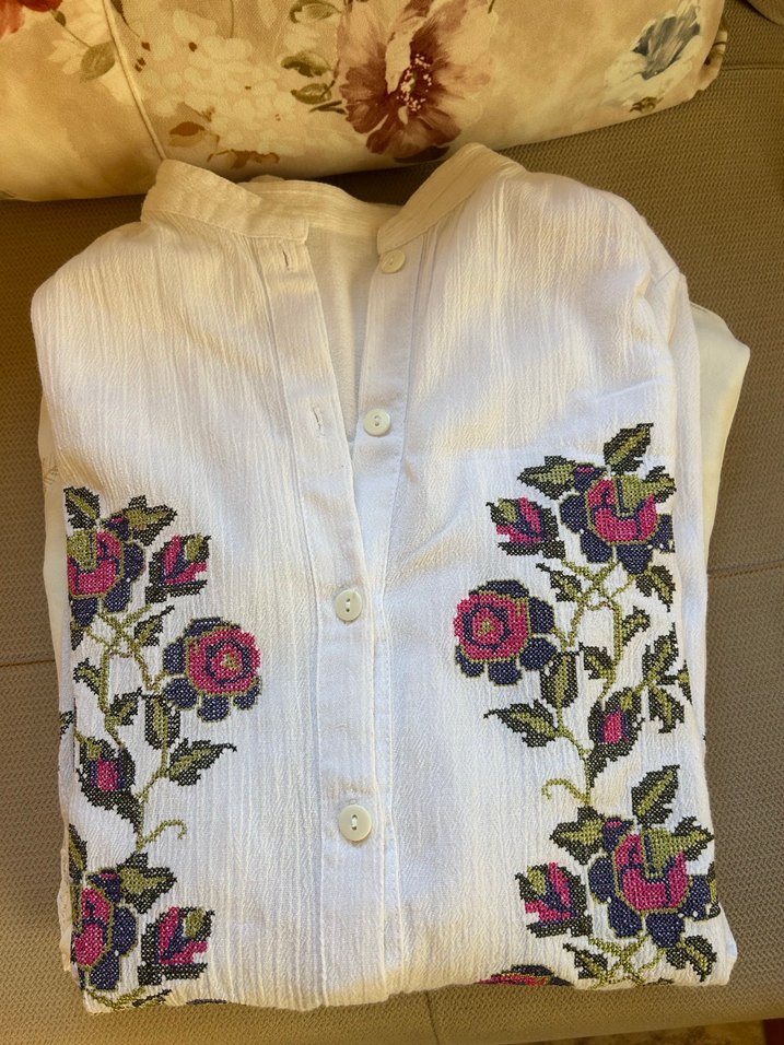 Düğmeli Nakışlı Bohem Kadın Gömlek - Görsel 3