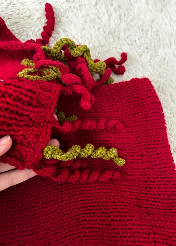 H&M Bordo Örgü Bohem Kadın Şal atkı dolak
