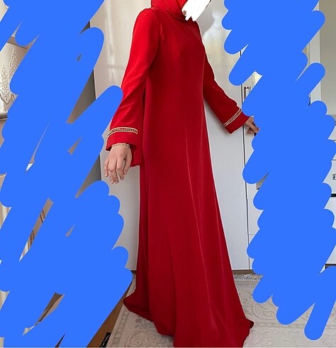 Kadın abiye elbise kırmızı tesettür elbise