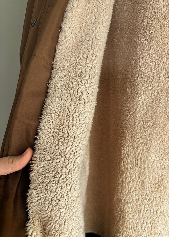 Kadın mont kaban  tesettür uzun peluş pardösü - Görsel 2