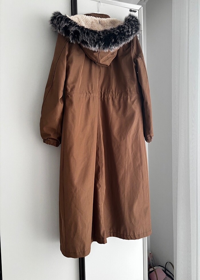 Kadın mont kaban  tesettür uzun peluş pardösü - Görsel 4