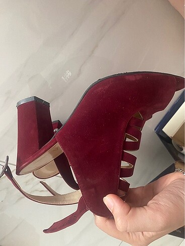 Nine West Kadın süet topuklu ayakkabı bordo