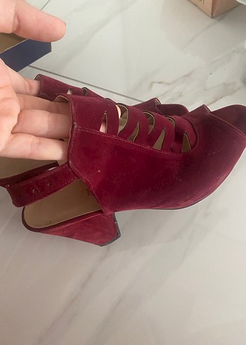 Bordo Süet Kadın Dolgu Topuklu Stiletto - Görsel 3