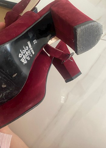 Bordo Süet Kadın Dolgu Topuklu Stiletto - Görsel 4
