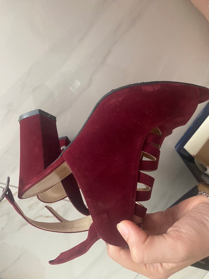 Bordo Süet Kadın Dolgu Topuklu Stiletto - Görsel 2