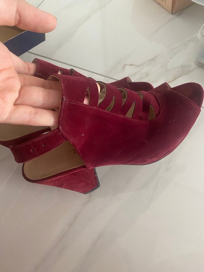 Bordo Süet Kadın Dolgu Topuklu Stiletto - Görsel 3