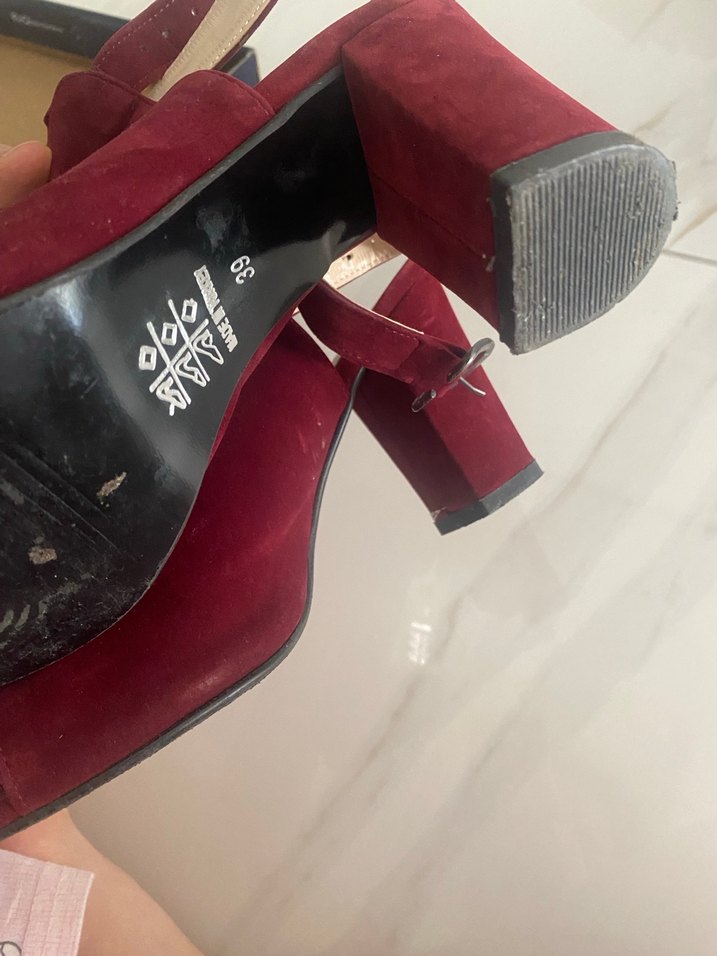Bordo Süet Kadın Dolgu Topuklu Stiletto - Görsel 4