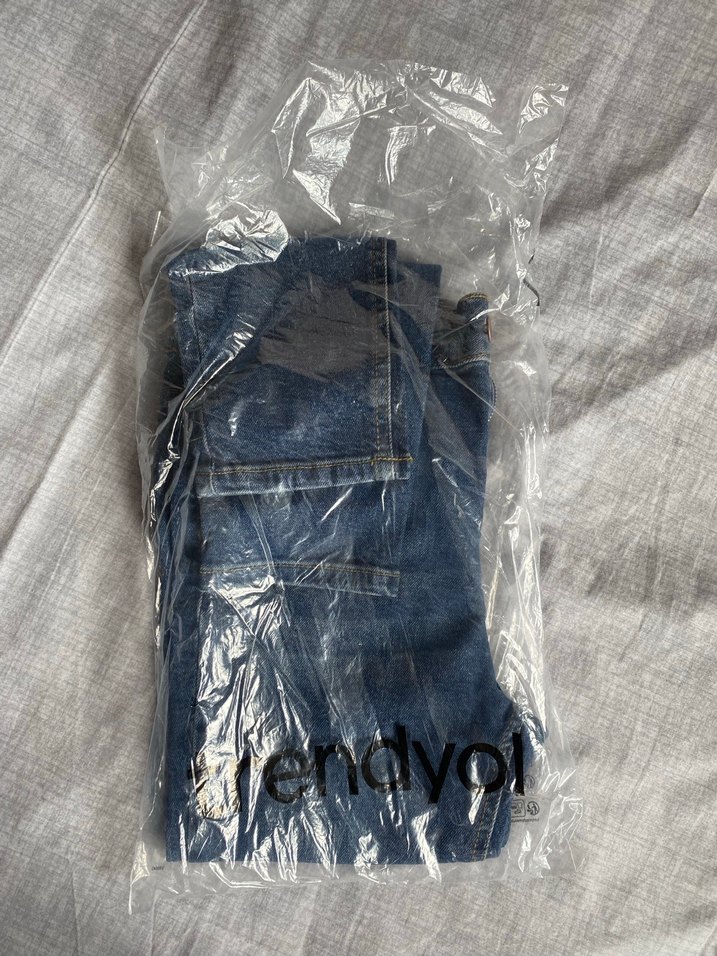 Düğmeli, Mavi Kadın Denim Pantolon - Görsel 2