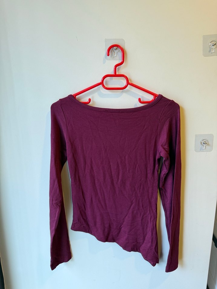 Bordo Uzun Kollu Asimetrik Bluz - Görsel 2