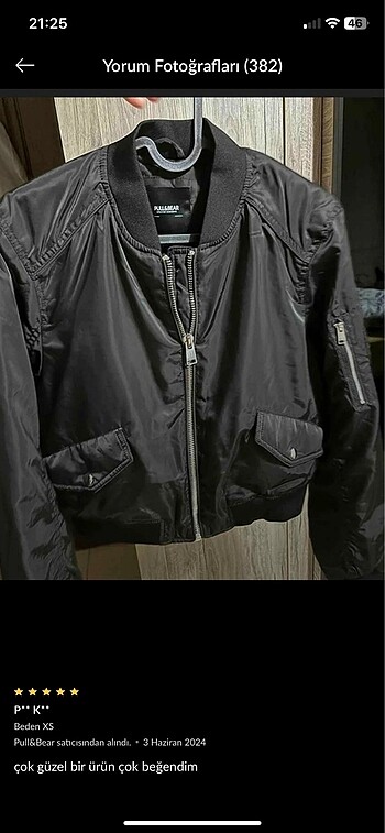 Pull and Bear Bomber ceket pull and bear XS güncel fiyat uygulamada 1090 tl