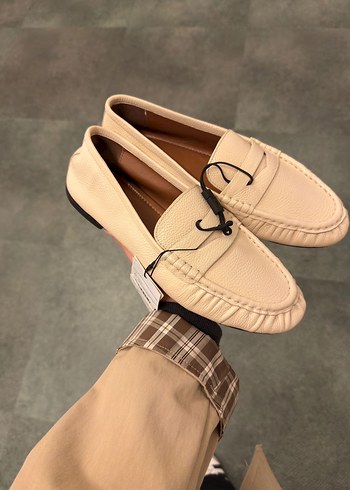 Zara Zara Bej Deri Kadın Loafer Ayakkabı