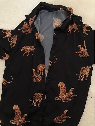 Leopar Desenli Kadın Gömlek