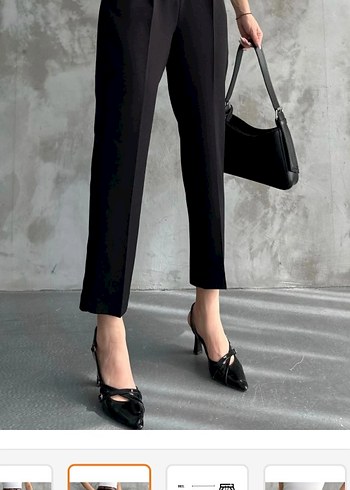 Kadın Siyah Deri Kemerli Cigarette Pantolon - Görsel 3