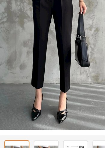 Kadın Siyah Deri Kemerli Cigarette Pantolon - Görsel 2