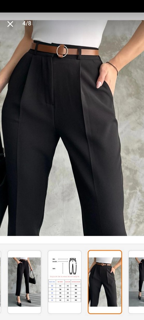 Kadın Siyah Deri Kemerli Cigarette Pantolon - Görsel 4