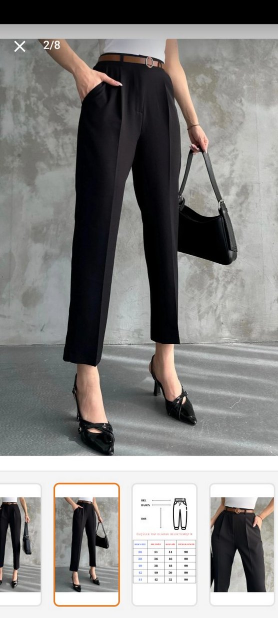 Kadın Siyah Deri Kemerli Cigarette Pantolon - Görsel 3