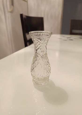 Vintage Şeffaf Desenli Küçük Art Deco Vazo