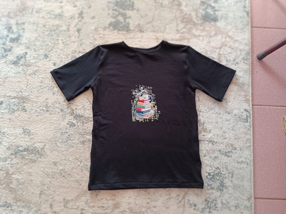 Kız Çocuk Siyah Baskılı Kısa Kollu Tişört S/XS yetişkine de olur - Görsel 2